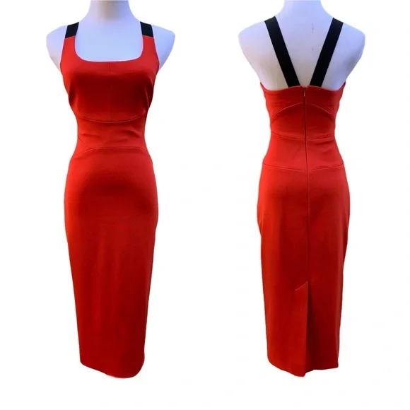 karen millen red bandage dress Red Plus Size Figure Form Bandage Knit Split Feather Hem Maxi Dress